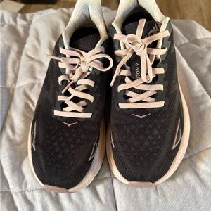 Hoka Black and Cream Athletic Shoes